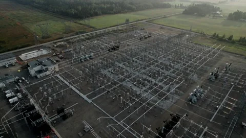 View From Flying Drone, High-Voltage Power Plant Stock Footage 307116109