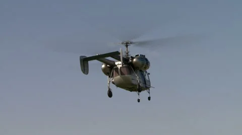 View of flying helicopter in clear sky Stock-Footage 58597003