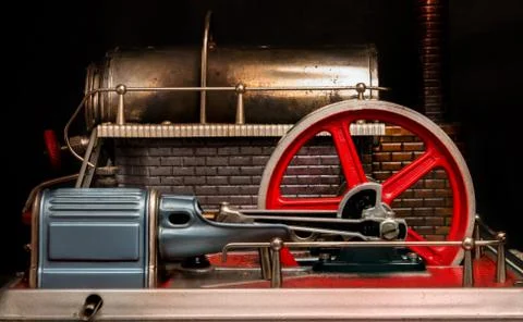 View of the flywheel of a steam engine Stock Photos