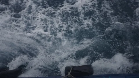 View of the foam leaving a boat of divers underway Stock Footage 266511897