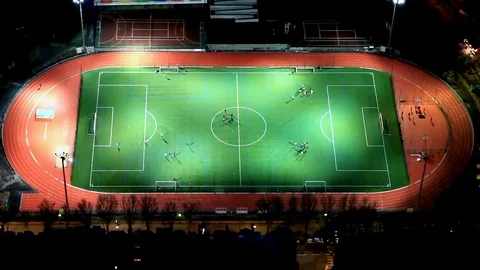 View of football stadium down to the Eiffel Tower after the sunset. Video stock 105931715