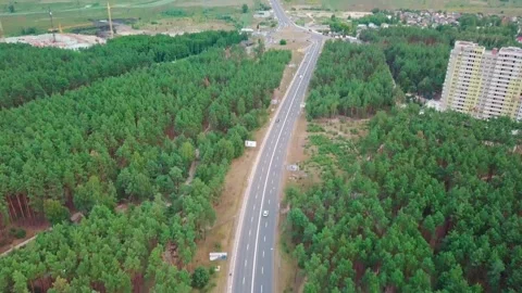 View of the forest from above. Road from a height. Forest and road from above. Stock Footage 159442507