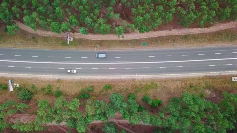 View of the forest from above. Road from a height. Forest and road from above. Stock Footage 159442577