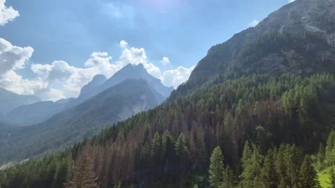 A view of the forest and mountains near Canazei - Val di Fassa - Italy Stock Footage 280690164