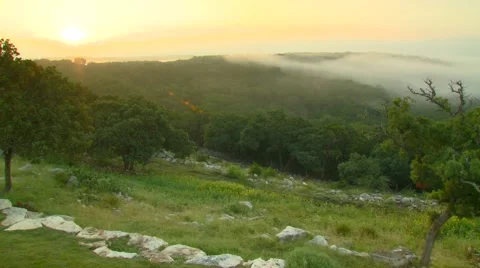 View of forest area and landscape at sunrise Video stock 60691713