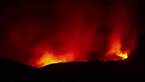 View of forest fire at night in Spain. Video stock 340637965