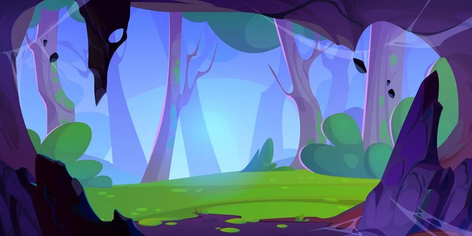 View of forest from inside cave Stock Illustration