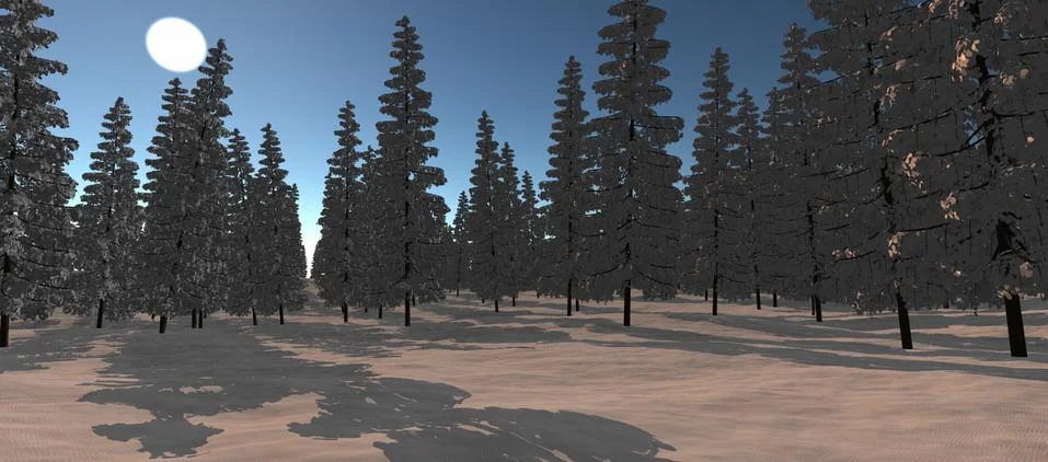 A view of the forest with lots of spruce in the winter time Stock Illustration