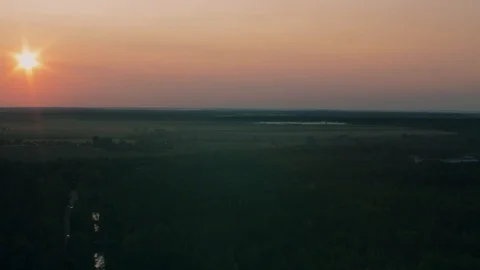 A view of the forest, sunset and city plant Stock Footage 106093996
