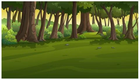 View in the forest at sunset. Stock Illustration