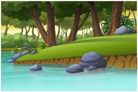 View in the forest at sunset. Stock Illustration