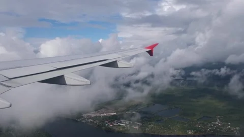View of forests, fields and villages from the airplane porthole. Video stock 242036554
