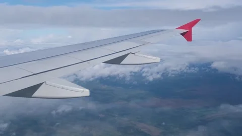 View of forests, fields and villages from the airplane porthole. Stock Footage 256162644
