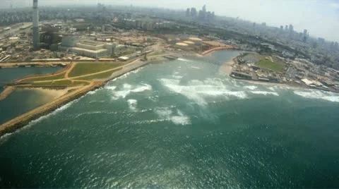 View form Sky of City Shore Stock Footage 10955466