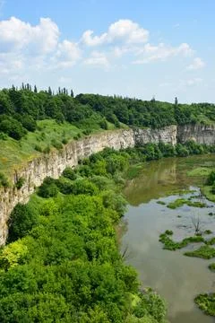 View of the former river that has become a swamp. The sides are overgrown Stock Photos