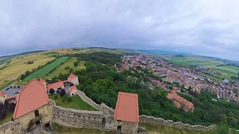 View from fort at old town in valley, Romania Stock Footage 314428691