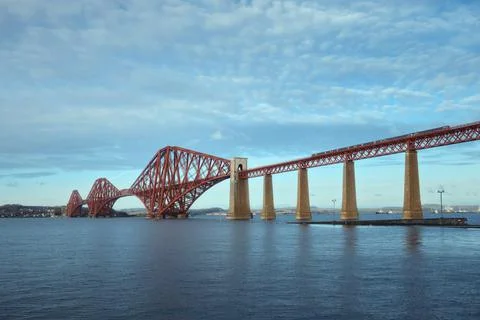View of Forth Rail Bridge and a moving train Stock Photos