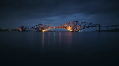 View of Forth Rail Bridge at night Stock Photos