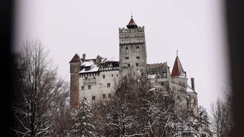A View Of Fortified Bran Castle During Winter In Bran Near Brasov, Vidéo 238721237