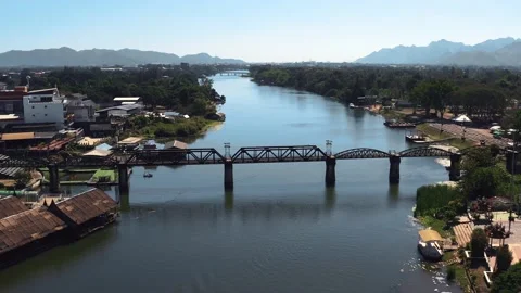 VIEW FORWARD OVER THE KWAI RIVER BRIDGE Stock Footage 169164186
