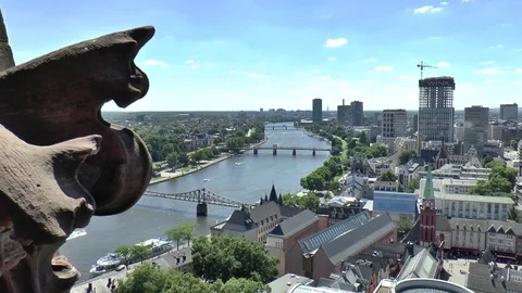 View of Frankfurt from Cathedral Tower Looking Towards River Stock Footage 83094529