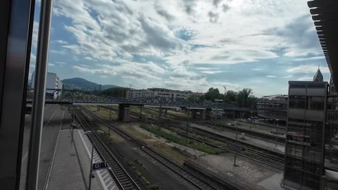 View of Freiburg Central Railway Station from a Bridge Stock Footage 339632887