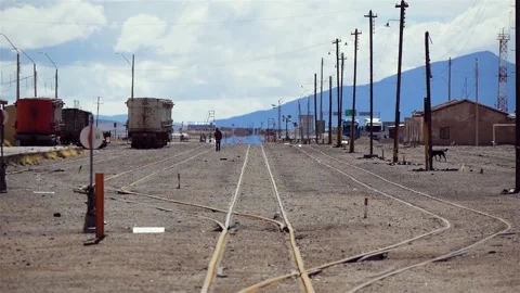 View Of Freight Railway Station Infrastructure With Tracks And Train Cars Stock Footage 171379007
