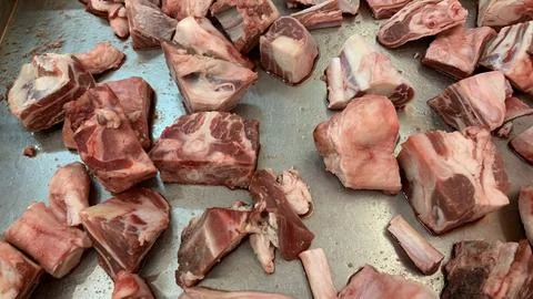 View of fresh raw beef cuts on tray Stock Photos