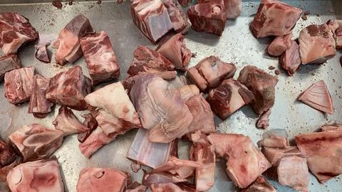 View of fresh raw beef cuts on tray Stock Photos