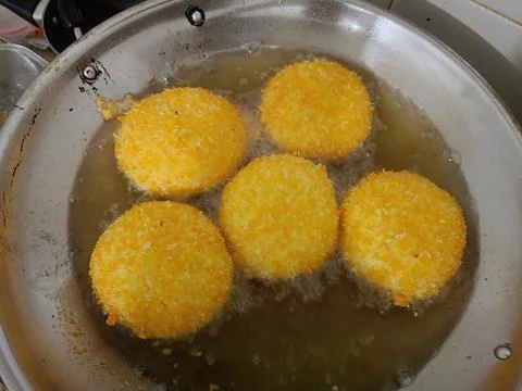 View of fried bread filled with minched meat Stock Photos