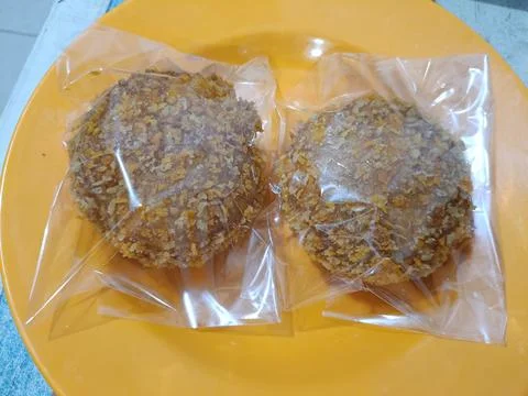 View of fried bread filled with minched meat Stock Photos