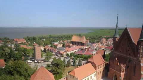 View at the Frombork town in nortern Poland and Vistula Lagoon. Stock Footage 268586832