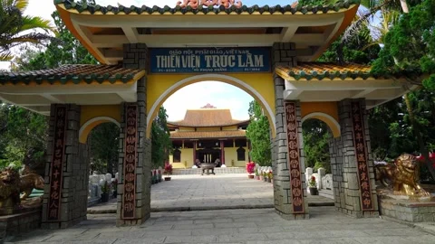 View in fron of Truc Lam monastery is an ancient temple to attract tourists Stock Footage 147063602