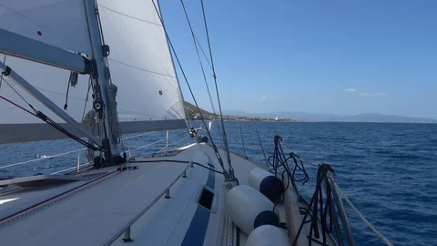 View from the front deck of a yacht during sailing Video stock 128042359