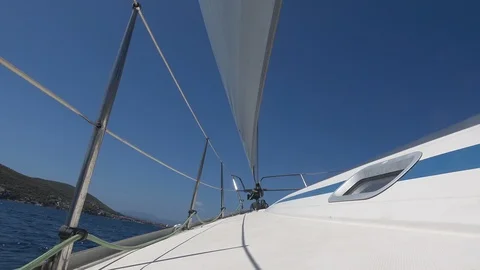 View from the front deck of a yacht during sailing Stock Footage 128042883