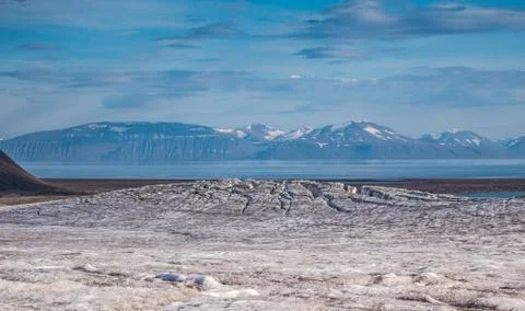 View of front of glacier from the top surface Stock Photos