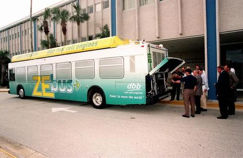 On view in front of the Headquarters Building, the Zero Emissions (ZE) tra... Foto stock