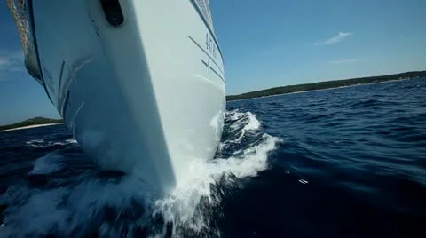 View from front of moving sailing boat on Adriatic sea in Croatia Stock Footage 27607126