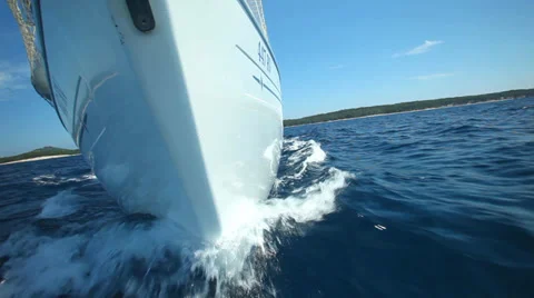 View from front of moving sailing boat on Adriatic sea in Croatia Stock Footage 34081851