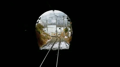 View from front of moving train going from tunnel. Stock Footage 21880201