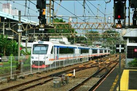 The view from the front of the oncoming train Stock Photos