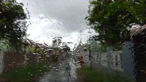The View From The Front Window Of The Car During Heavy Rain Video stock 206908095