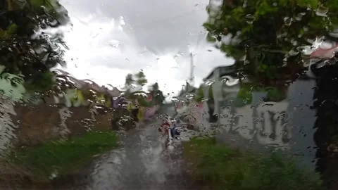 The View From The Front Window Of The Car During Heavy Rain Video stock 206908233