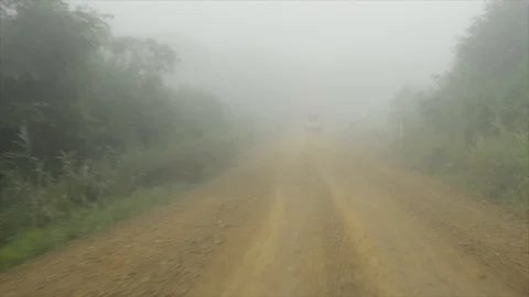 View from a front window of a cross over going across country through the forest Video stock 89022392