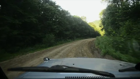 View from a front window of a cross over going across country through the forest Video stock 89023051