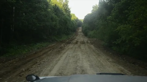 View from a front window of a cross over going across country through the forest Video stock 89439814