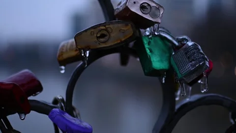 View of frozen padlocks. low temperatures. Stock Footage 262329544