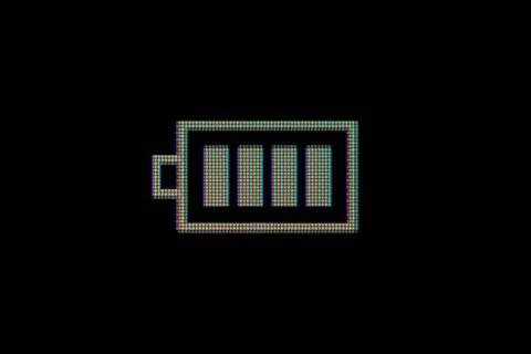 View of full charged pixel battery level indicator - close up macro view Stock Illustration