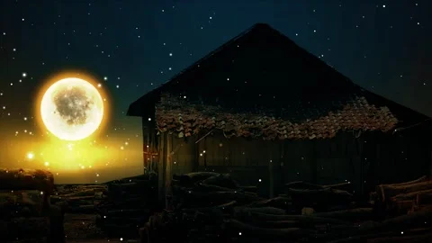View of the Full Moon above the old house Stock-Footage 258279467