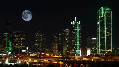 View of full moon rising over Dallas, Texas, United States, exclusive timelap Stock Footage 171415479